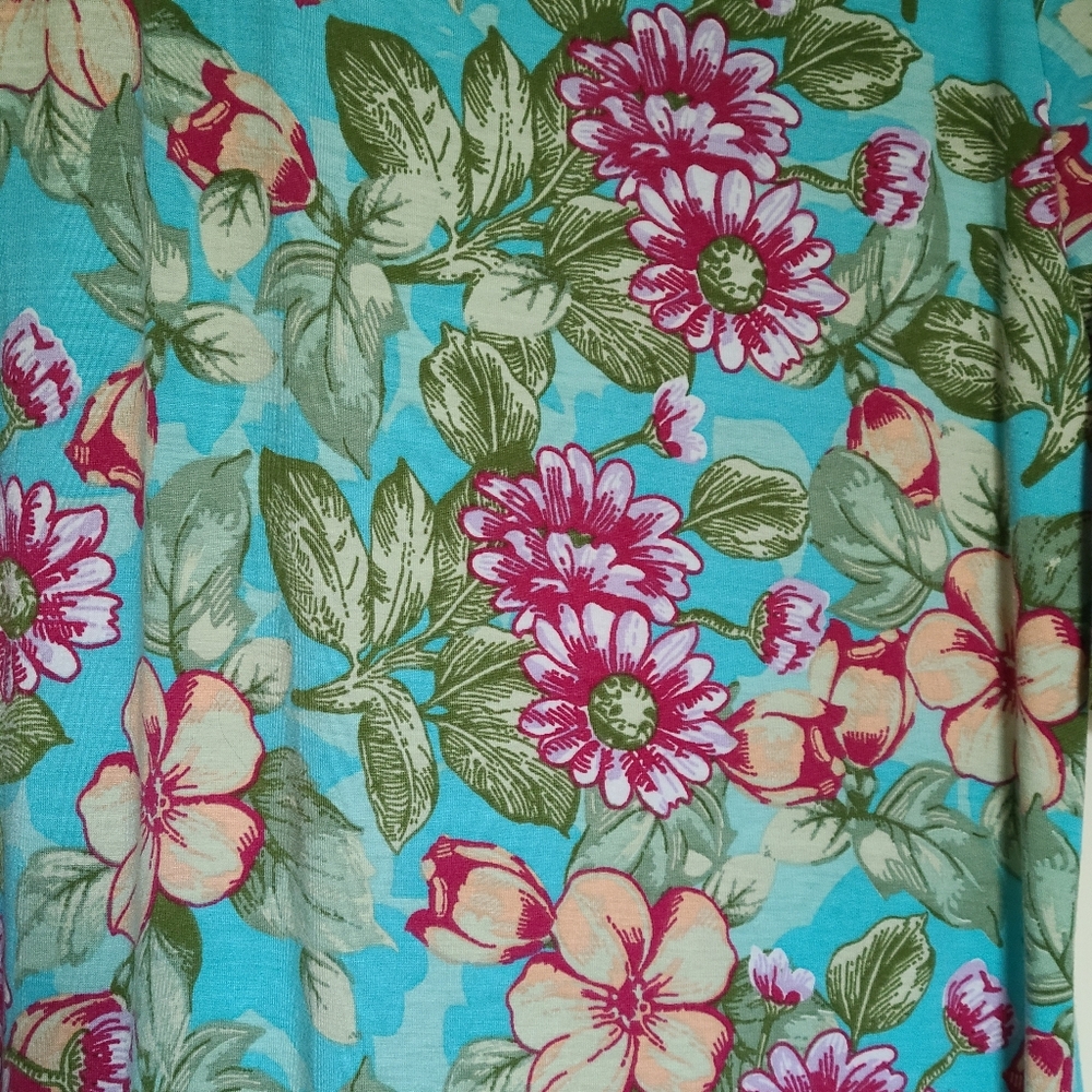 Turquoise Floral Mid-Calf Dress with Wine Pink & Peach Cream Flowers  Size XXL - Picture 2 of 6